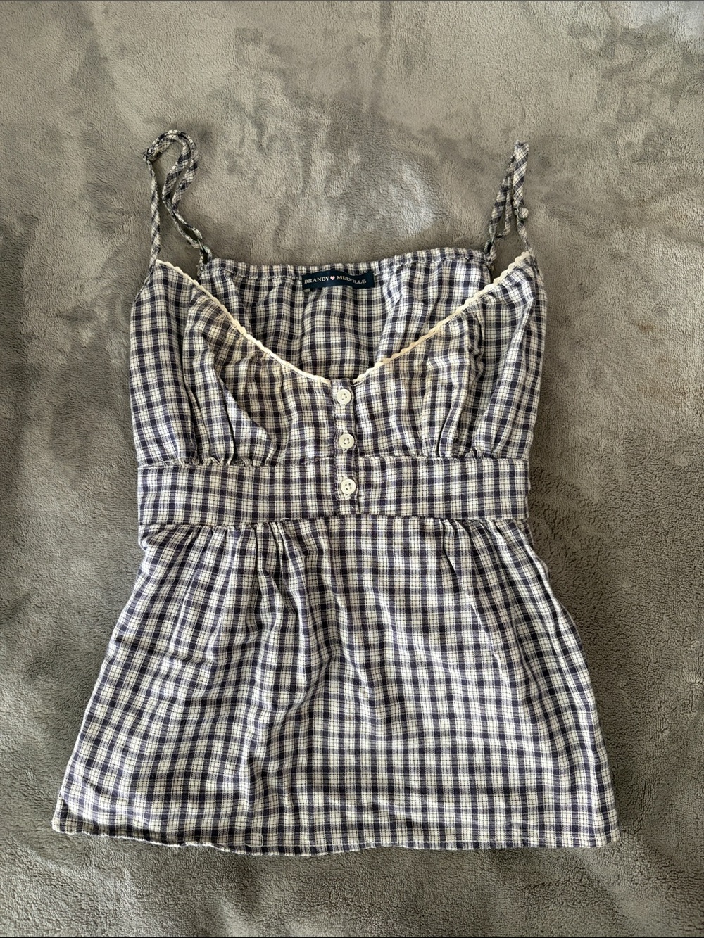 Brandy Melville blue and white plaid button-front cami